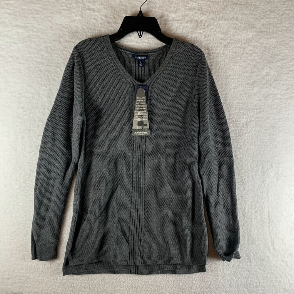 Lands' End Sweater Women's S (6-8) Gray 100%‎ Wool Knit Ribbed Pullover S7982
